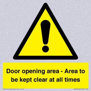 Door opening area - Area to be kept clear at all times